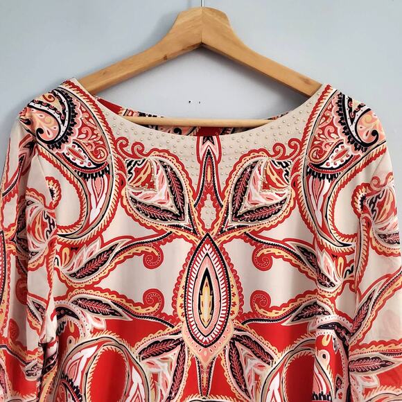 JM Collection Paisley Studded Blouse Top Size L - Picture 3 of 6